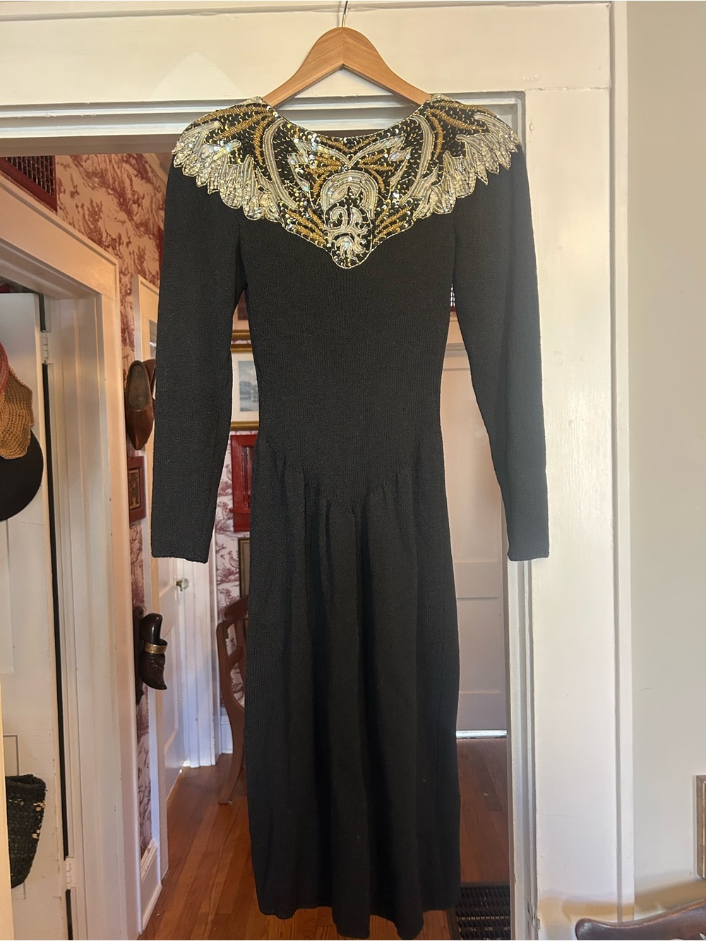 Vintage Lillie Rubin Dress Black Embellished Collar Long Sleeve Dress